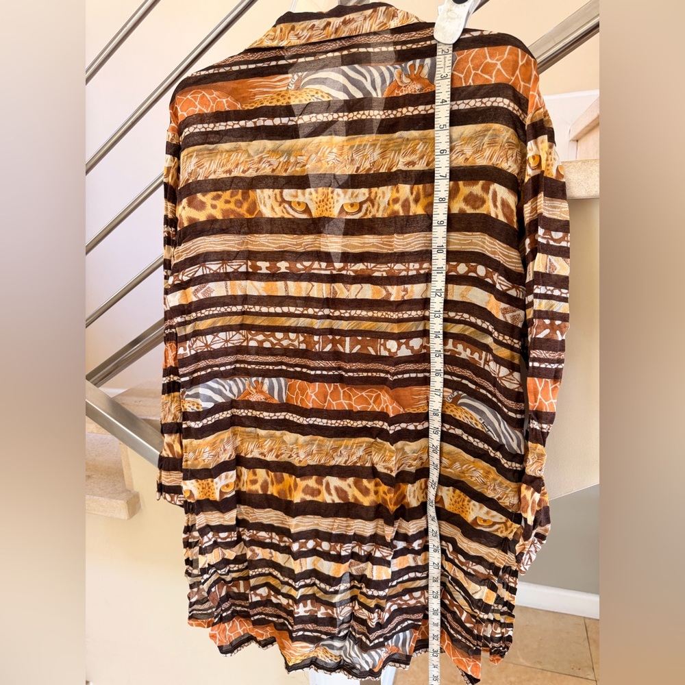 Vintage Salvatore Ferragamo Brown, Tan and Cream Animal Print Button-Down shirt - Picture 3 of 9